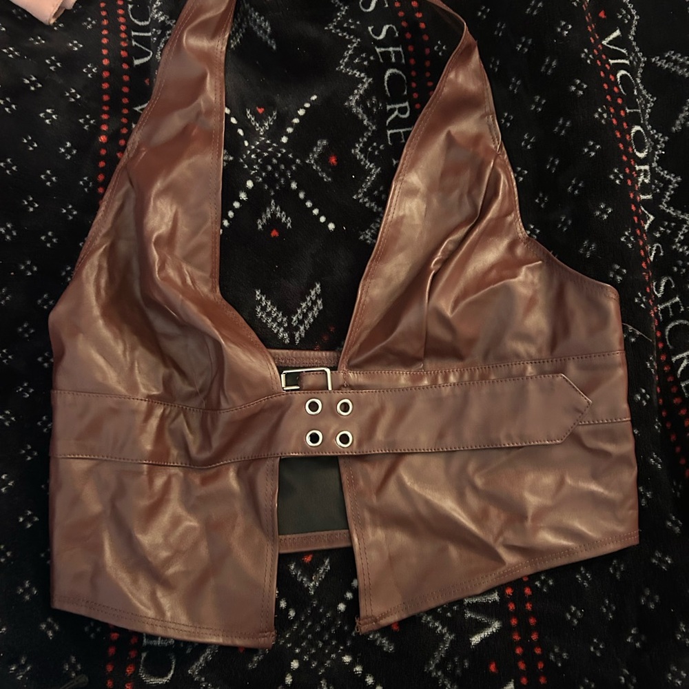 Red Halter Leather Top